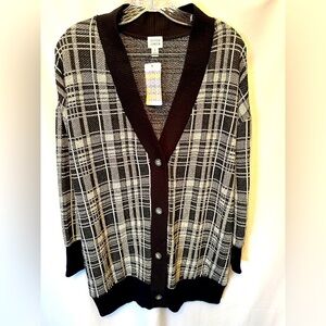 NWT PEYTON JENSEN Women’s Size Small Relaxed Fit Black White Plaid Cardigan